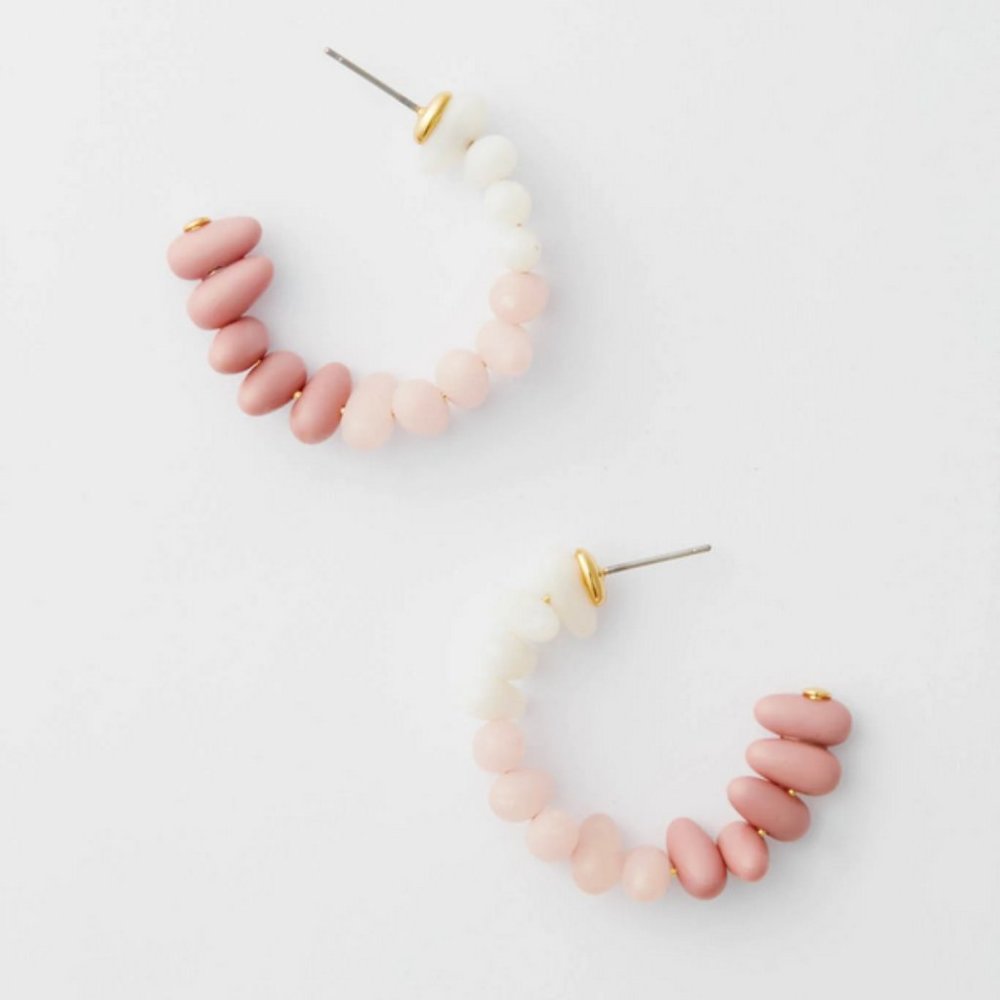 Lele Sadoughi Candy Beaded Medium Hoop Shell Pink NWT